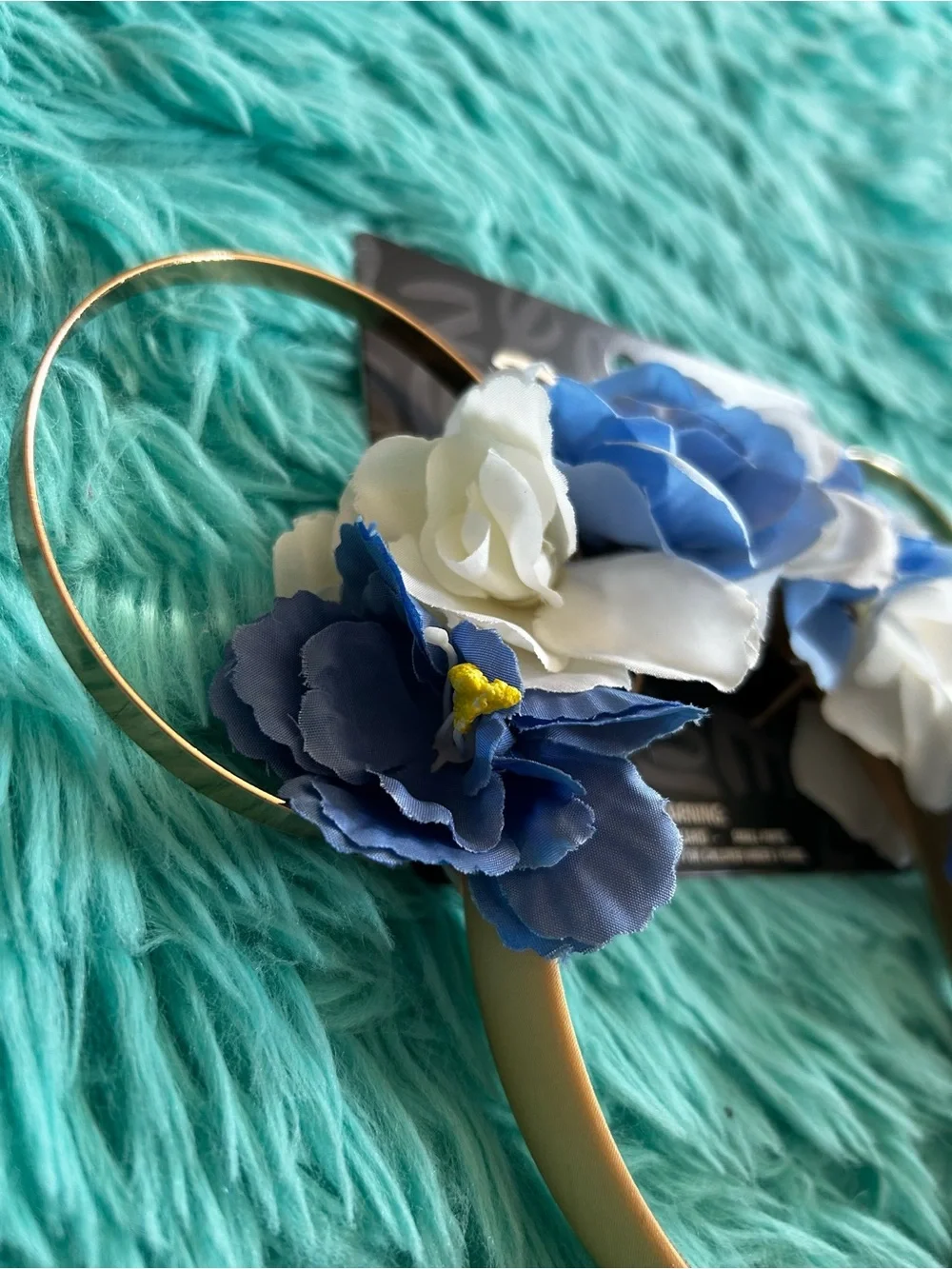 Disney Floral Mickey Mouse Ears Headband Blue White Gold Flower Accents Minnie